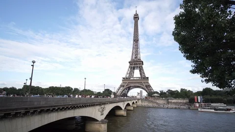 View on Eiffel Tower, top tourist attraction of Paris and best destination of Stock Footage 106648773