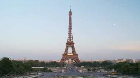 View of the Eiffel Tower from the Trocadero - Paris France Stock Footage 27017169