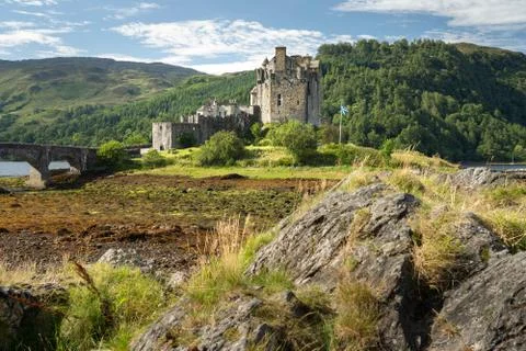 View of Eilean Donan Castle in Scottish Highlands on beautiful sunny day Stock Photos