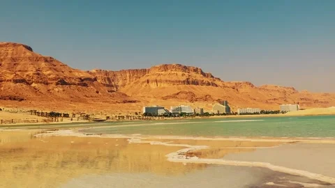 View Ein Bokek resort on the Dead Sea in Israel. Stock Footage 220669836