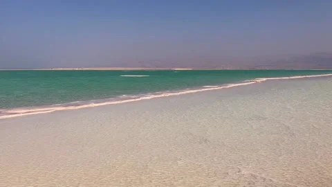 View Ein Bokek resort on the Dead Sea in Israel. Salt coast Stock Footage 220672243