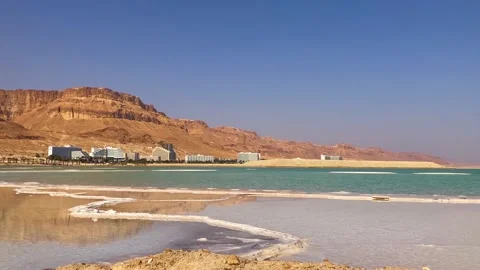 View Ein Bokek resort on the Dead Sea in Israel. Stock Footage 220672294