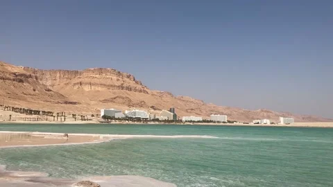 View Ein Bokek resort on the Dead Sea in Israel. Stock Footage 220681127
