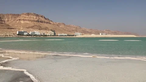 View Ein Bokek resort on the Dead Sea in Israel. Stock Footage 220681155