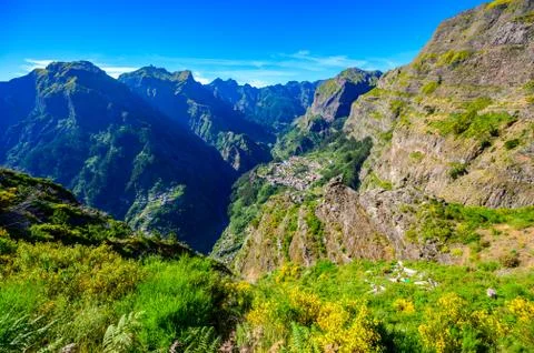 View from Eira do Serrado to Curral das Freiras village in the Nuns Valley in Фото