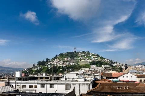 View of El Panecillo at Quito downtown Stock Photos