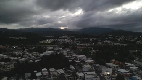 View of el yunque rainforest in clouds at night from luquillo puerto rico Stock Footage 276841535