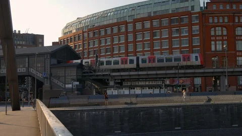 The view Elbe Promenade as well as the Elbe Philharmonic Hall, Hamburg,Germany Stock Footage 86807713