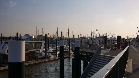 The view Elbe Promenade as well as the Elbe Philharmonic Hall, Hamburg,Germany Stock Footage 86808280