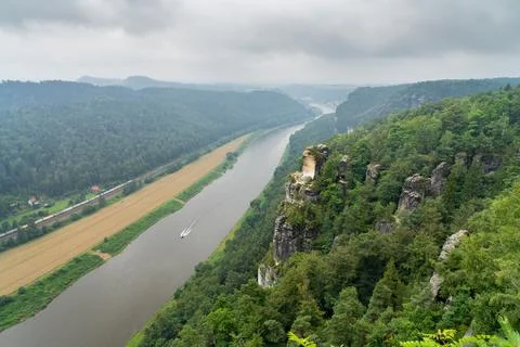 View on Elbe river and Rathen from Bastai Stock Photos
