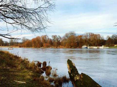 View of the Elbe river ferry in gauernitz Stock Photos