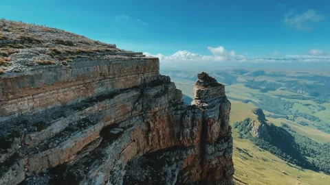 View of Elbrus and the ancient Amphitheater from the Bermamyt plateau.  Stock Footage 253466680
