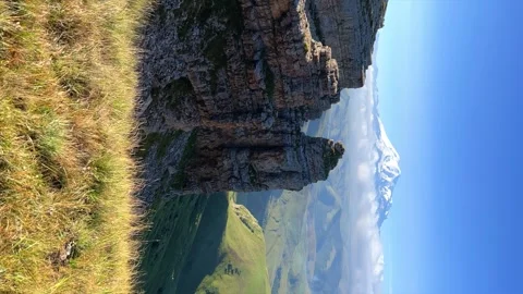View of Elbrus and the ancient Amphitheater from the Bermamyt plateau.  Stock Footage 266893802