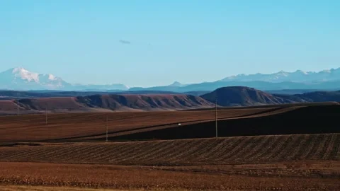 View of Elbrus and greater cuacasus mountain range. Horizont between sky and Video stock 169751153