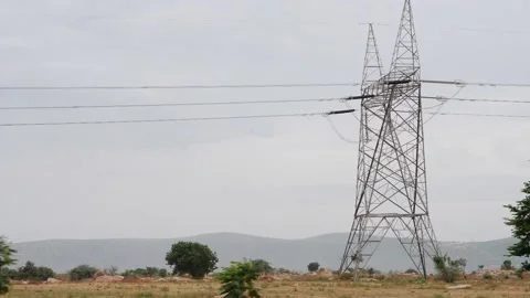 View of electric pillar in empty field Stock Footage 156954776
