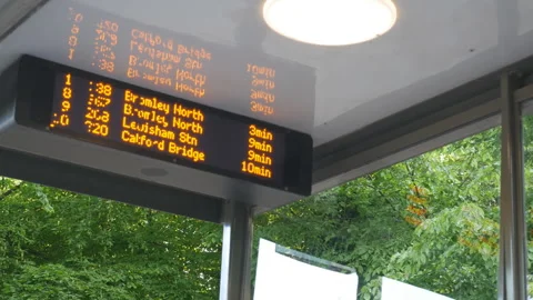 A view of an electronic bus stop timetable. Stock Footage 281365656