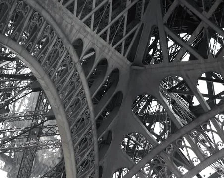 View of the elements and patterns of metal structures of the Eiffel Tower. Foto stock