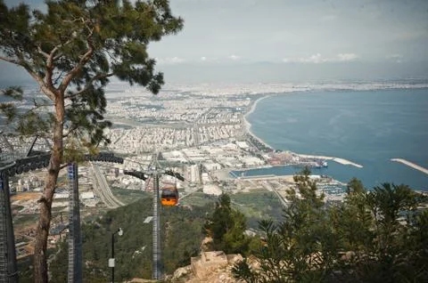 A view of elevator and Antalya, with mountains in the South of the city 8062. Stock Photos