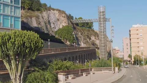 View of elevator leading to hill of Concepcion to castle of Concepcion Stock Footage 85368607