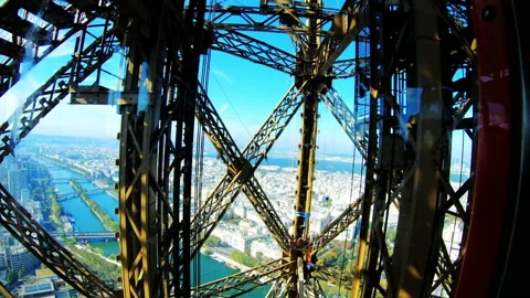 The view from the elevator to the top of the Eiffel Tower. Stock Footage 166540607