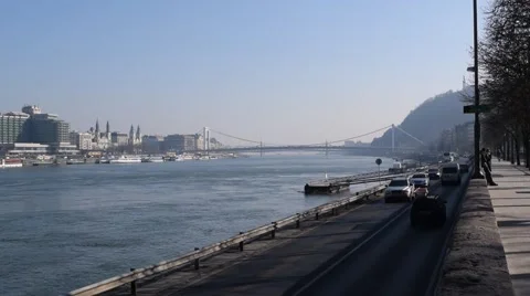 View of Elizabeth Bridge from Buda, next to Chain Bridge in Budapest, Hungary Stock Footage 47721268