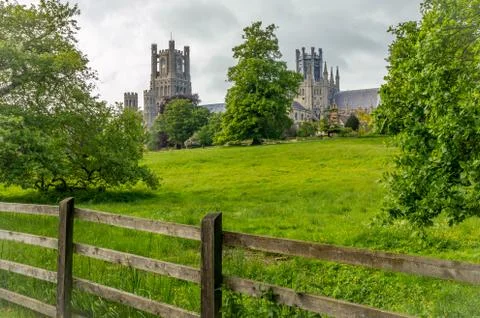 View of the Ely Cathedral from Cherry Hill Park in Ely, Cambridgeshire Foto stock