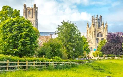 View of the Ely Cathedral from Cherry Hill Park in Ely, Cambridgeshire Stock Photos