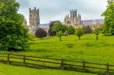 View of the Ely Cathedral from Cherry Hill Park in Ely, Cambridgeshire, Norfo Fotos Stock