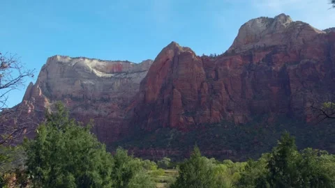 View of Emerald Pools Trail and Sandstone Cliffs, Zion National Park, Utah Stock Footage 331999722