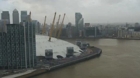 View from Emirates Air Line Cable Car in London The o2 Canary Wharf Stock Footage 132583334