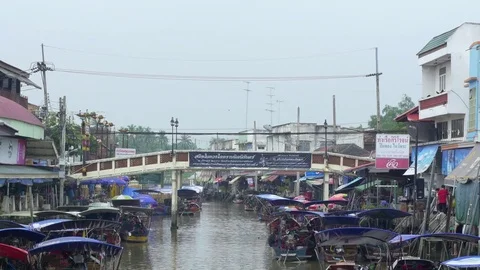 View to the empty Amphawa Floating Market in Samut Songkhram, Thailand Stock Footage 83349044