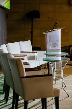View of an empty Auditorium and stage at accountancy conference in Johannesburg, Fotos Stock