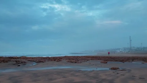 View of an empty beach - Ain Diab beach in Casablanca, Morocco Stock Footage 120136671