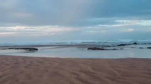 View of an empty beach - Ain Diab beach in Casablanca, Morocco Stock Footage 120136725