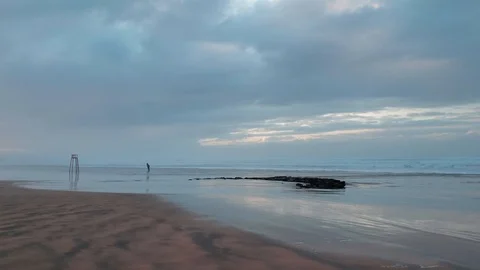 View of an empty beach - Ain Diab beach in Casablanca, Morocco Stock Footage 120136856