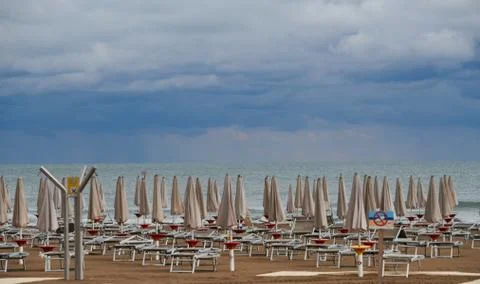 View of the empty beach of Caorle at the end of September. Stock Photos