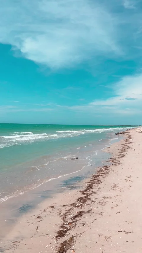 View to empty beach in Mayapo area, Caribbean sea, La Guajira, Colombia Stock Footage 266591960