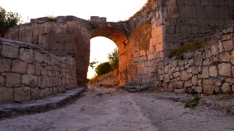 View of empty beautiful street. stone arch. the middle ages 스톡 동영상 126710768