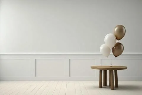 View of empty brown wooden table with ornate balls on top Stock Illustration