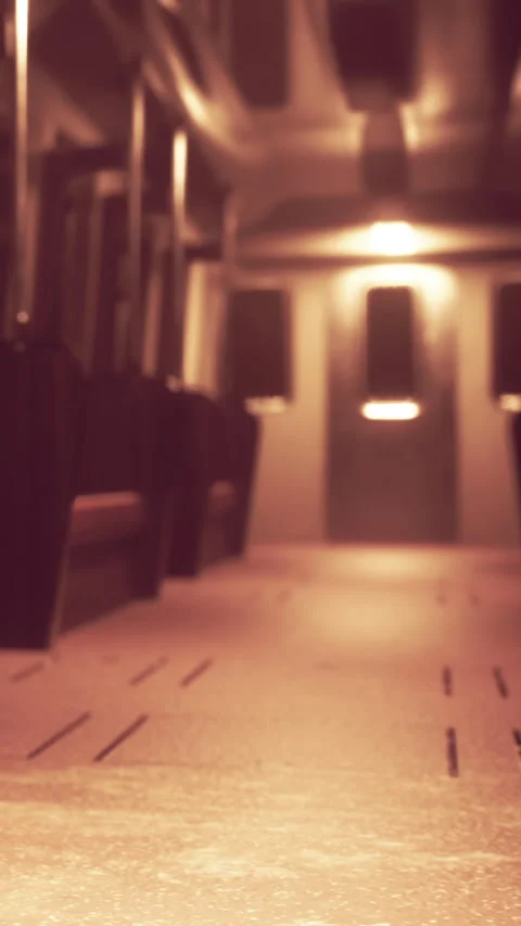 View of empty bus interior in low light during early morning Stock Footage 338384049