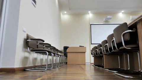 View Of Empty Conference Room With Soft Seats. Stock Footage 147082057