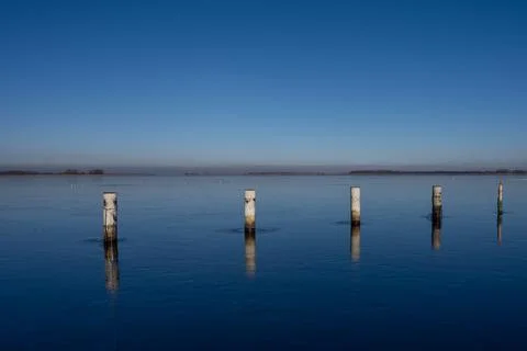 A view of empty docks in the winter Stock Photos