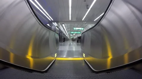 View of empty escalators moving from bottom up in Prague filmed from ground Video stock 56473030