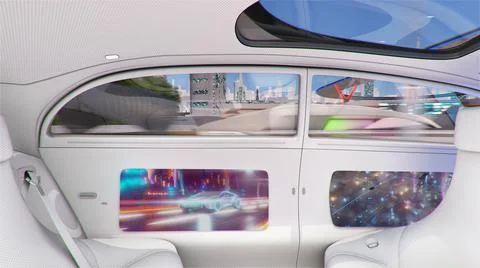 View of the empty interior of the car. Car on autopilot. Modern unmanned vehicle Stock Illustration