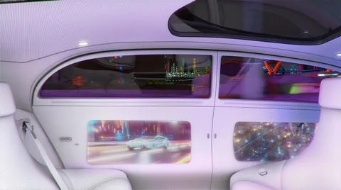 View of the empty interior of the car. Car on autopilot. Modern unmanned vehicle Stock Illustration