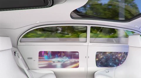 View of the empty interior of the car. Car on autopilot. Modern unmanned vehicle Stock Illustration