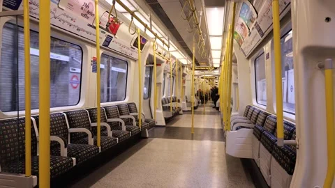 A View of the Empty Interior of a Moving Subway Car Stock Footage 246936991