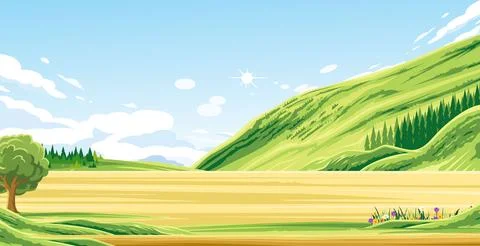 View of empty land overgrown with grass Stock Illustration