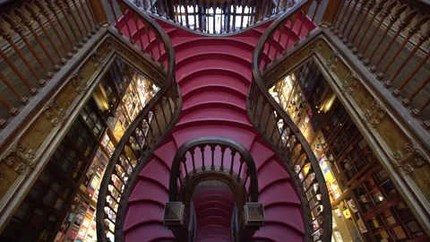 View of empty Lello book store stairs in Oporto, Portugal Stock-Footage 186695452