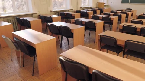 View Of Empty Light Classroom, Lecture Room Stock Footage 294905749